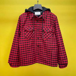 Clinee Designer luxury jacket black and red plaid wool hooded jacket false two-piece set of men and women autumn and winter cotton jacket Size s-xl