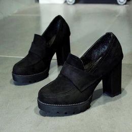 Dress Shoes Korean Version Of The Fashion Round-headed High-heeled Casual Women's Deep-mouthed Suede