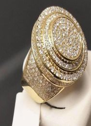 male hiphop ring Gold color Pave Crystal cz Big Statement Engagement Wedding Band Rings for men Rock Party Jewelry8180308