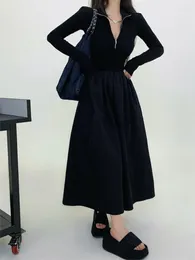 Party Dresses Winter Black Vintage Sweater Dress Women Patchowrk Sexy Midi Female Korean Fashion Casual Elegant One Piece