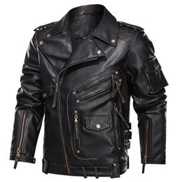 Winter Mens Leather Jacket Men Fashion Motorcycle PU Leather Jacket Cool Zipper Pockets Leather Coats Male Luxury Brand EU Size 240117