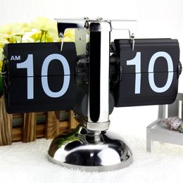 Flip Digital Clock Small Scale Table Clock Retro Flip Clock Stainless Steel Flip Internal Gear Operated Quartz Clock Home Decor 240116