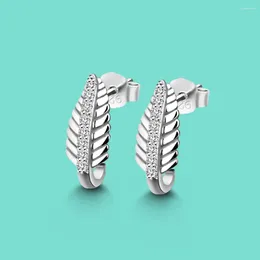Stud Earrings Classic Fashion 925 Sterling Silver Shiny Ladies Feather Free Accessory Charm Jewelry Birthday Gifts