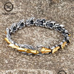 Bangle Punk S Ouroboros Dragon Bracelet Men Never Fade Stainless Steel Creative Clasp Wristband Norse Male Jewellery Street Drop Deliv Dhzog