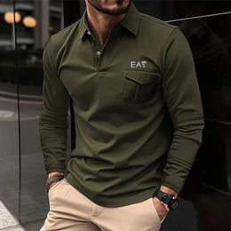 Fashion Printed Men's Long Sleeve POLO Shirt Solid Colour Polo Collar Business Casual Men's Long Sleeve POLO Shirt 240117