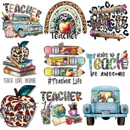 Teacher Iron on Transfer for T-Shirt Iron on Heat Transfer Stickers Patches Decals Apples Pencils Books Rainbow Beautiful Design Clothing DIY Craft Appliques Decor