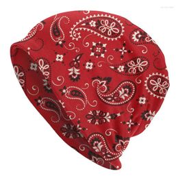 Berets Red Bandana Pattern Bonnet Beanie Knit Hat Men Women Fashion Unisex Adult Warm Winter Skullies Beanies Cap