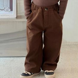 Trousers Children Clothing Kids Warm Casual Pants Winter Boys Brown Cashmere Simple Solid Colour Cotton