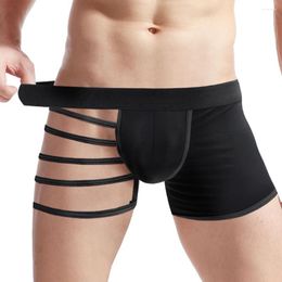 Underpants Hollow Out Men Erotic Boxer Briefs Sexy Shorts U Convex Pouch Underwear Comfort Trunks Breathable Male Lingerie