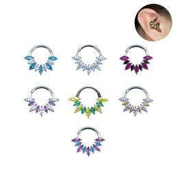 Astm 36 Hinged Segment Hoop Rings Pride Colorful Marquise CZ Nose Septum Earring Jewelry Piercing 240117