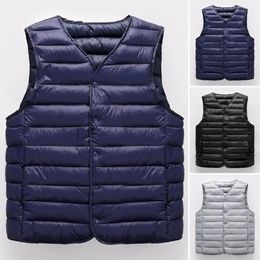 Sleeveless Waistcoat Men Vest Jacket Stylish Men's Winter Padded V Neck Coat Warm Windproof Plus Size Cardigan for Casual 240116