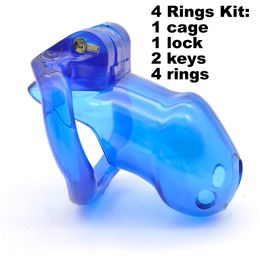 Resin Male Chastity Device with 4 Size Penis Rings,Cock Cage,Cockring,Chastity Belt,Penis Lock,Adult Games Sex Toys For Men