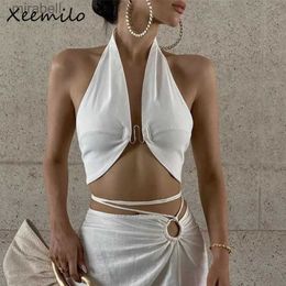 Women's Blouses Shirts Xeemilo Sexy Off Shoulder Halter Tank Top Elegant Strapless Backless Crop Top Summer Slim Skinny Women Street Party Camisol YQ240117