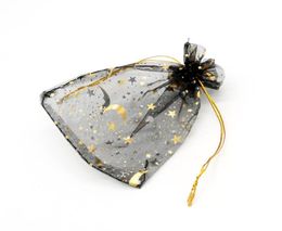 100 PCS black MOON STAR Organza Favour Drawstring Bags 4SIZES Wedding Jewellery Packaging Pouches Nice Gift Bags FACTORY7086296