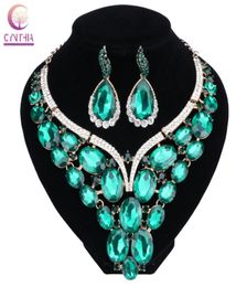 Fashion Jewelry Chunky Gem Crystal Flower Choker Necklace Statement Necklace Earring Party Dress Jewelry Sets 10 Colors7963330