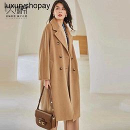 Designer Maxmaras Cashmere Coat Womens Wool Coats Beiyuan Ms Classic Camel Double Sided Woollen for Womens 2024 New Mid Length Breasted