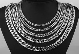 68101214mm wide Stainless Steel Cuban Miami Chains Necklaces Big Heavy Flat Link Chain for Men Hip Hop Rock jewelry 24quot4884624