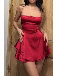 Sexy Backless Bandage Red Dres Elegant Satin Sleeveless Bodycon Mini Dresses Fashion Party Club Female Slim Vestidos 240117