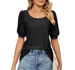 Women's T Shirts T-shirt Summer Casual Round Neck Solid Cut Out Bubble Sleeve Loose Tee Fashion Versatile Top Shirt