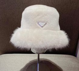 Top quality Winter Fur Bucket hat for Women 2024 New Designer Fashion Thick Warm Ladies Fisherman hats Caps Ear Warmer Black Pink White