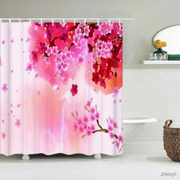 Shower Curtains 3D Beautiful Cherry Blossom Flower Bathroom Shower Curtain Polyester Waterproof Fabric Bathroom Decorative Curtains180X200CM