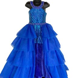 RoyalBlue Girl Pageant Dress Jumpsuit 2023 Ruffles Overskirt Crystals Sequin Kid Romper Little Miss Birthday Formal Party Cocktai5371373
