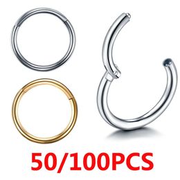 50/100Pcs Round Ear Helix Hoop Earrings 16G 20G Stainless Steel Hinged Segment Nose Piercing Body Jewelry Wholesale 6-16mm 240117