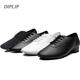 Diplip Men Latin Dance Shoes Modern Tango Salsa Leather Ballroom Shoes Square Heels Children Man Sneaker Jazz Back White Color 240116