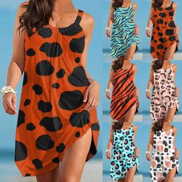 Casual Dresses Leopard Print Loose Beach Sundress Sun Dress For Women Sexy Sleeveless Mini Spring Summer Vacation Party Night