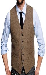 Airtailors Men039s Tweed Vest 4 Pockets Slim Fit Formal Donegal Wedding Suit Waistcoat for Men7391628