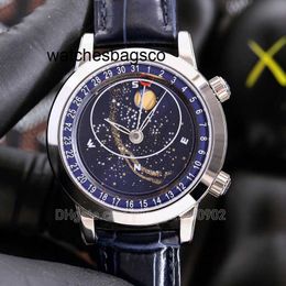 Automatic Watch Top Grand Complications Features Blue Dial Sapphire-crystal Transparent Case White Gold Diamonds Leather Strap Folding Clasp