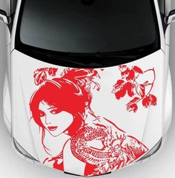 Japanese Girl Dragon Car Body Sticker Hood Pull Flower Decals29071483658