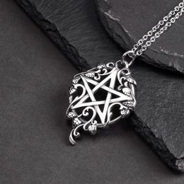 Pentagram Necklace for Women 14K White Gold Star Pendant Gothic Biker Accessories Animel Jewellery for Men Collane