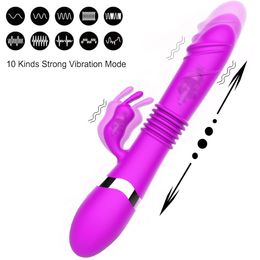 Thrusting Rabbit Vibrator G Spot Clitoral Rechargeable Realistic Silicone Dildo Rose Sex Toys for Women 240117