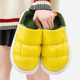 Slippers WDZKN Women Winter Home Solid Colour Down Waterproof Indoor Warm Ladies House Cotton Shoes Couple