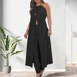 Women's Two Piece Pants 1 Set Women Outfit Elegant Sleeveless Elastic Waist Soft Halter Top High Suit For Daily Wear