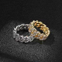 Bling White Cubic Zirconia Paved Link Chain Ring for Women Hip Hop Engagement Band Trendy Finger Rings for Wedding