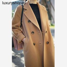 Designer Maxmaras Cashmere Coat Womens Wool Coats m Familys Same Type 801 Camel Pure Handmade Double Sided Light Luxury Suit Collar Cocoon Long Autum