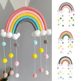 1 PC Cute Rainbow Clouds Tapestry Felt Ball Macrame Wall Hanging Decor Handmade Woven Po Prop Room Decoration Crafts 240117