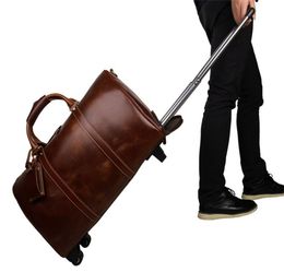 21 Inch Genuine Leather Luggage Travel Duffle Bag Rolling Suitcase Carry On Weekend Overnight Duffel Bag8480035