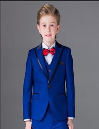 Popular Royal Blue Boys Formal OccasionTuxedos Peak Lapel One Button Kids Wedding Tuxedos Child Suit JacketPantsTieVest 292693414