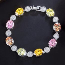 luxury diamond tennis bracelet designer woman round square iced out chain Colourful AAA zirconia copper crystal silver bracelets girls womens Jewellery friend gift