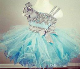 2020 New Puffy Crystal Beaded Glitz Cupcake Pageant Dresses Organza Ruffled Light Blue Ball Gown Toddler Little Girls Birthday Par2066659