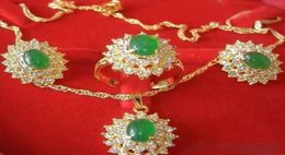 Emerald Jade 18K GP Crystal Pendant Necklace Earrings Ring Gemstone Jewellery Sets6659350
