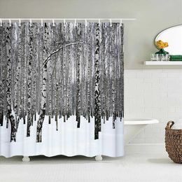 Shower Curtains Birch Trees Forest landscape Shower Curtain Waterproof Fabric Bathroom Curtains Natural Scenery Bath Screen with