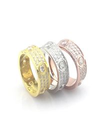 Titanium steel full with diamond Love Rings for Women Men Jewellery Couples Anel Cubic Zirconia Wedding Rings Bands Bague Femme jewe4317362