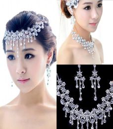 Headpieces Earring Necklace Bridal Crown Romantic Tow Pieces Crystals Wedding bridal Jewelry Set Dress hair2736726