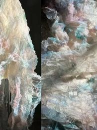 Halo Dyed Organza Fabric Semi Transparent Pleated Creative Designer Arts Crafts Wholesale Cloth Diy Polyester Material 240116