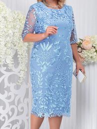 Plus Size Party Dress for Wedding Guest Luxury Elegant Women's 50 Year Ladies Lace Floral Prom Bodycon Chubby Dresses 240116