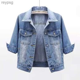 Women's Leather Faux Leather Women Denim Jacket Autumn Tops Spring Pink Colour Solid Short Multicolor Feminino Three Quarter Sleeve Jean Jacket Size S-5XL YQ240116